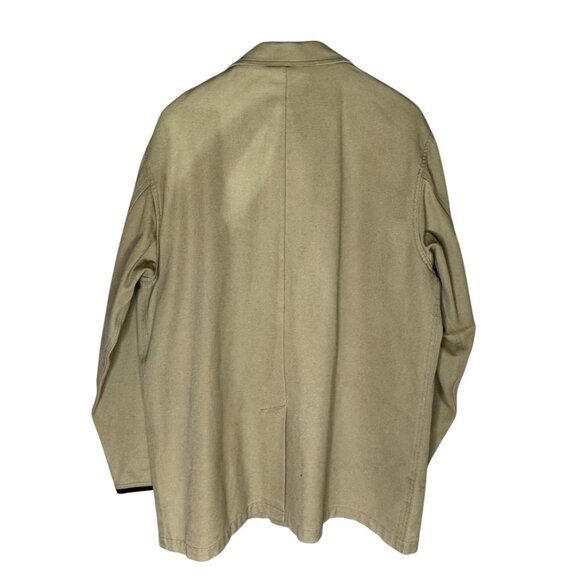 Vintage 90s Men's Khaki Canvas Sport Coat w/ Brown Elbow Patches, Size Large - Picture 2 of 9